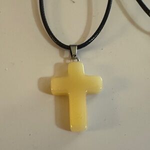 NWOT Yellow Jade Cross Pendant Necklace on Black Cord